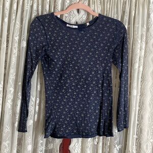 Doen Navy Blue Long Sleeve Tee with Tiny Floral Print